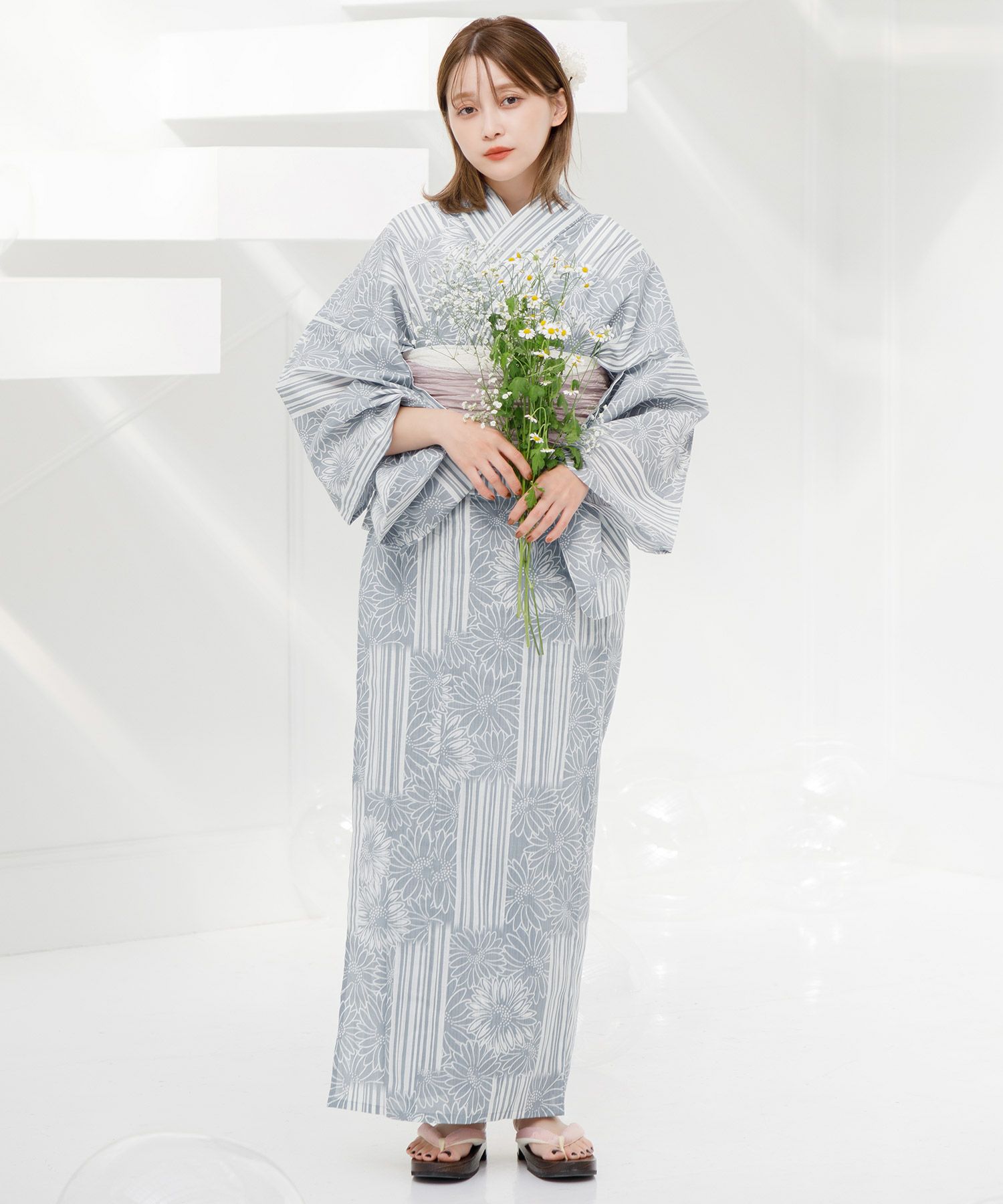 2025 浴衣5点セット(ゆかた・帯・下駄・着付けマニュアル・腰ひも  