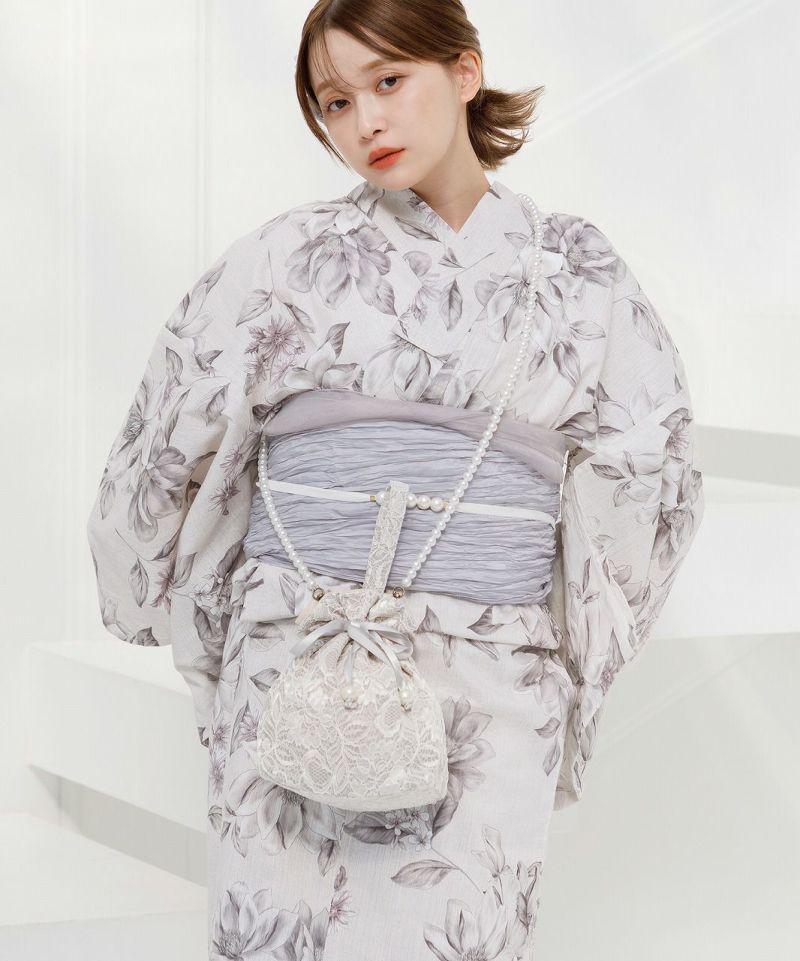 Dita はんなり月下美人 白 浴衣 セット パール飾り紐付き