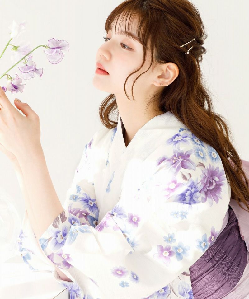 【新品未使用】Dita ディータ そそぐ月光花 浴衣5点セット 紫 青 白 2025 浴衣5点セット(ゆかた・帯・下駄・着付けマニュアル