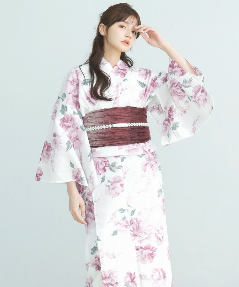 花柄浴衣 白地 赤 緑 帯付き 浴衣SALE最大77％OFF 9/11迄)浴衣 レディース 大人 浴衣2点