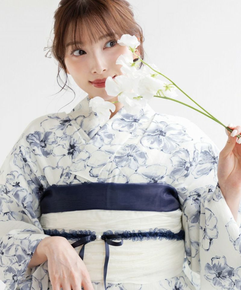 Dita 浴衣 涼風の藍紺牡丹 ふんわりオーガンジー兵児帯 クロ Dita 浴衣 涼風の藍紺牡丹 ふんわりオーガンジー兵児帯 クロ Dita 浴衣